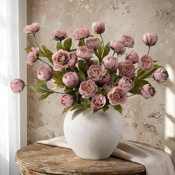 6 Pcs Faux Peonies Artificial Flowers for Vase, Vintage Silk Peony Stems for Wedding Vase Filler ... | Amazon (US)