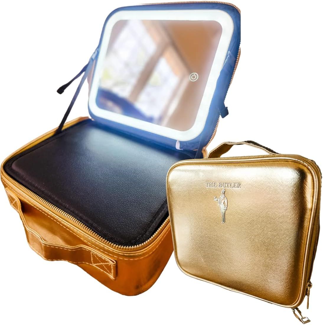 THE BUTLER - GOLD Travel Cosmetic Case, Vanity on the Go, LED Adjustable Rechargeable Mirror Cosm... | Amazon (US)
