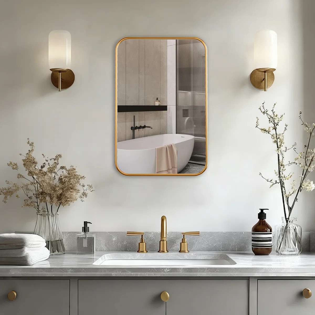 24"x35" Vintage Rectangle Medicine Cabinet with Mirror, Wall Mounted Bathroom Storage with Recess... | Wayfair North America