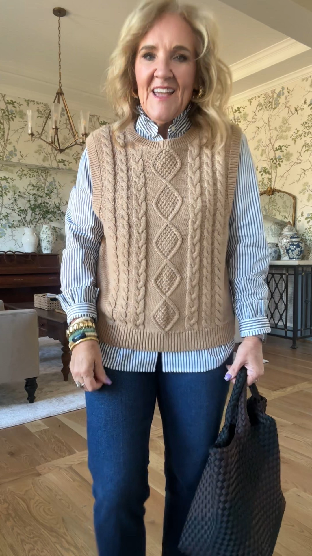 Striped blouse with ruffle collar size medium
I did size up in the sweater vest to a large 
Jeans are true to size. I did end up sizing down to a 28 for a very fitted look. 
Sneakers true to size 
Favorite tote by Naghedi it’s a splurge, but you’ll love it 
30% off code this weekend at Allie Bess NANETTE30

J.Crew factory fall outfits

#LTKOver40 #LTKFindsUnder100 #LTKSaleAlert