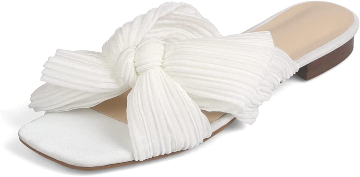 MICIFA Women's Bow Flat Sandals Open Toe Summer Comfort Slip on Slide Sandals Bridal Wedding Dres... | Amazon (US)