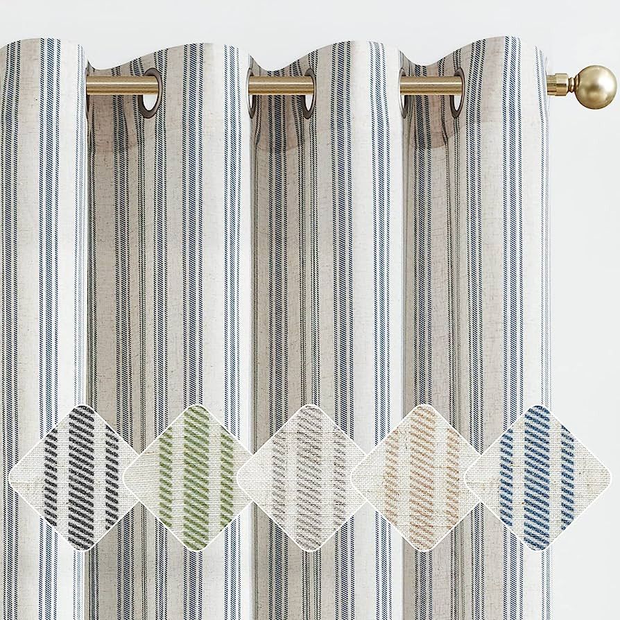 jinchan Linen Curtains 84 Inches Long for Living Room Blue Striped Curtains Farmhouse Ticking Str... | Amazon (US)