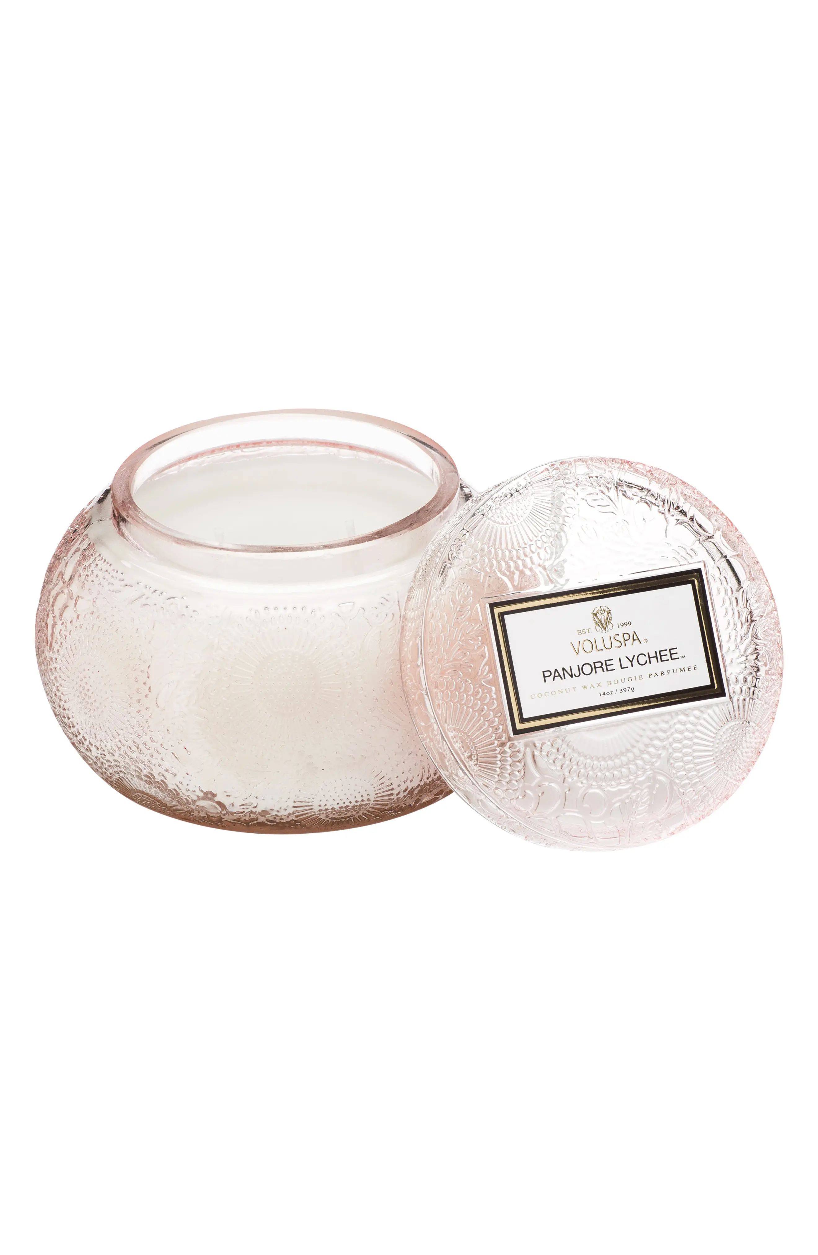 Voluspa Volupsa Japonica Chawan Bowl Two-Wick Embossed Glass Candle in Panjore Lychee at Nordstrom | Nordstrom