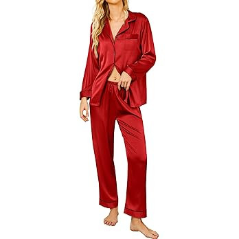 Ekouaer Silk Satin Pajamas Women's Long Sleeve Pj Set Soft Button Down 2 Piece Sleepwear Loungewe... | Amazon (US)