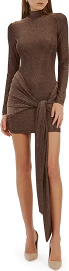 Bardot Seraphina Metallic Long Sleeve Tie Front Cocktail Minidress | Nordstrom | Nordstrom