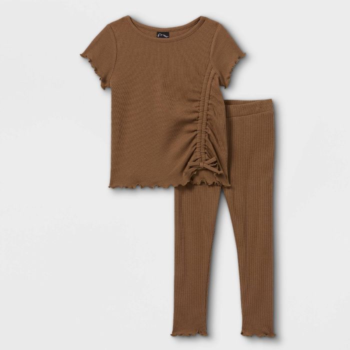 Toddler Girls' 2pc Ruched Rib Short Sleeve T-Shirt & Leggings Set - art class™ | Target