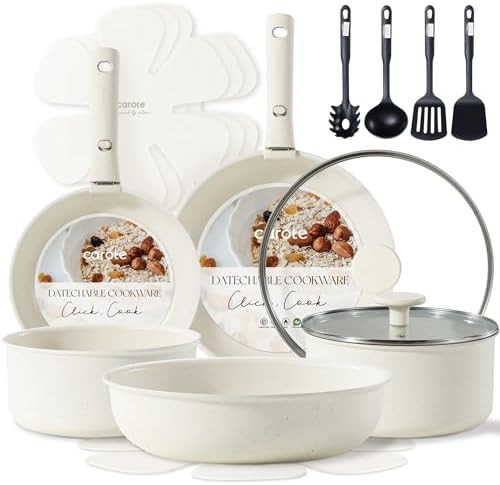 CAROTE 17pcs Pots and Pans Set, Nonstick Cookware Set Detachable Handle, Induction Kitchen Cookwa... | Amazon (US)