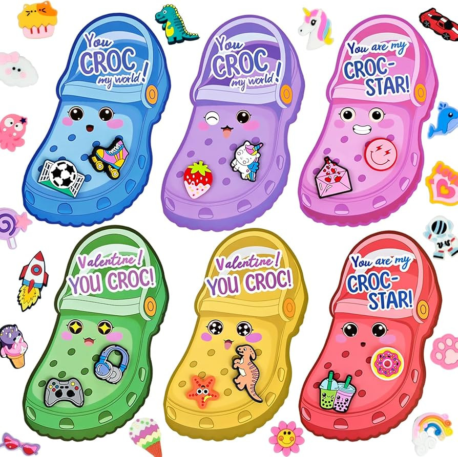 Valentines Day Cards for Kids School, 30pcs Valentines Day Cards with 60pcs Shoe Charms Bulk, Val... | Amazon (US)