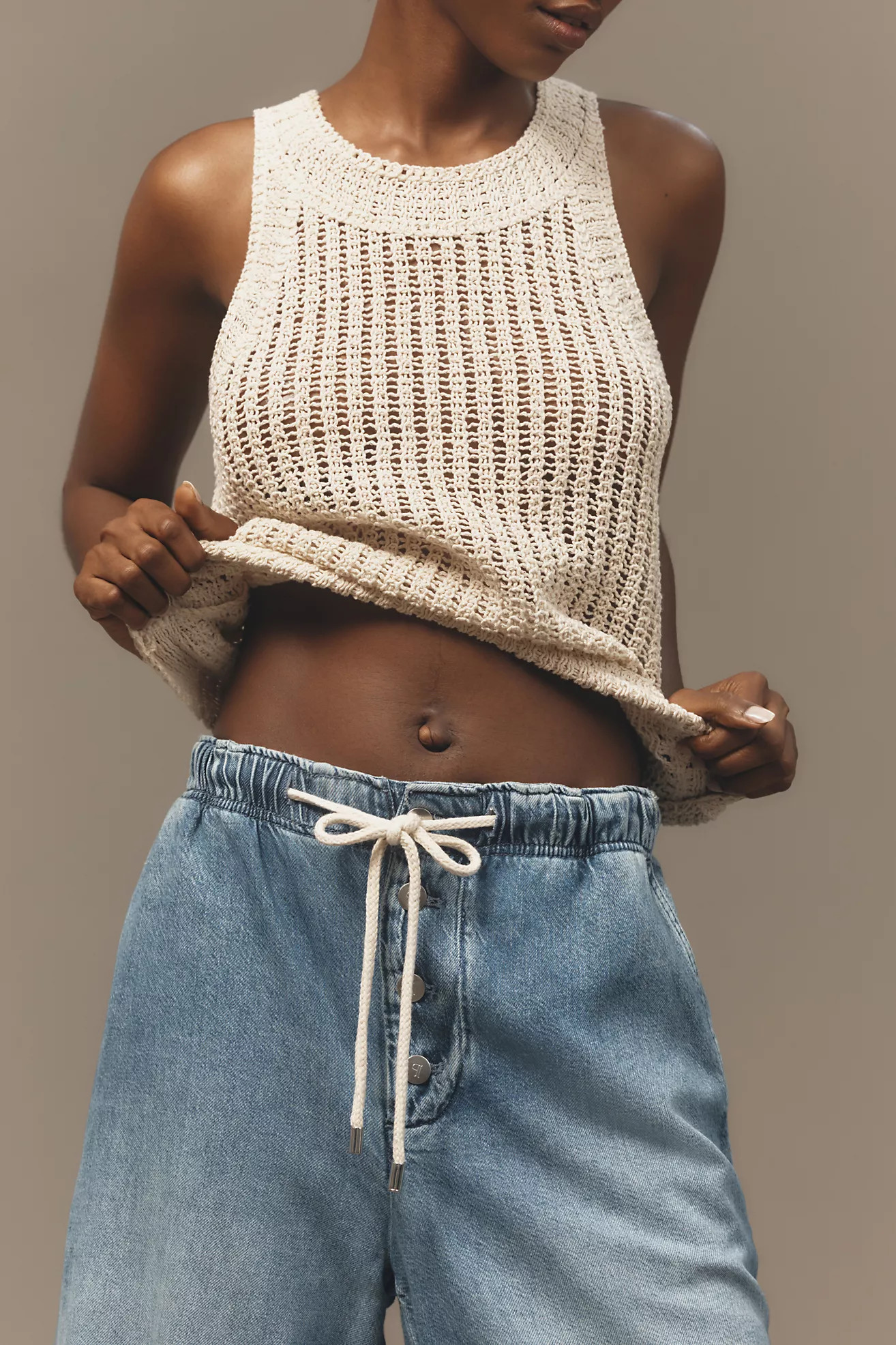 Pilcro Drawstring Pull-On Wide-Leg Jeans | Anthropologie (US)