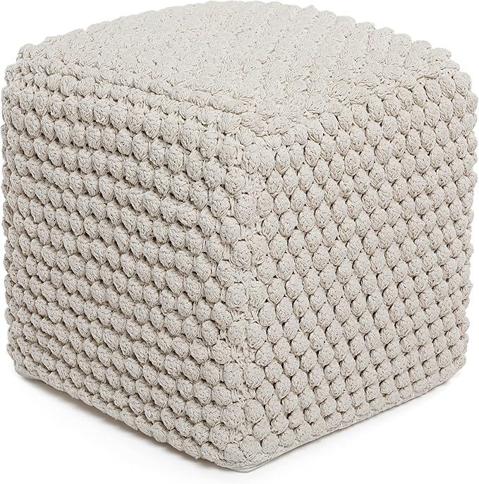 BIRDROCK HOME Bud Pouf Foot Stool Ottoman - Knit Bean Bag Floor Chair - Cotton Braided Cord - Gre... | Amazon (US)