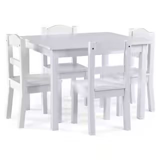 Humble Crew 5-Piece Cambridge White Kids Natural Table and Chair Set | The Home Depot