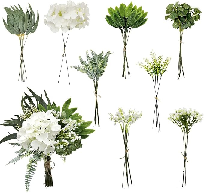 62 Pcs Artificial Greenery Stems Box Set, 8 Kinds of Faux Plants and Fake Flowers for DIY Wedding... | Amazon (US)