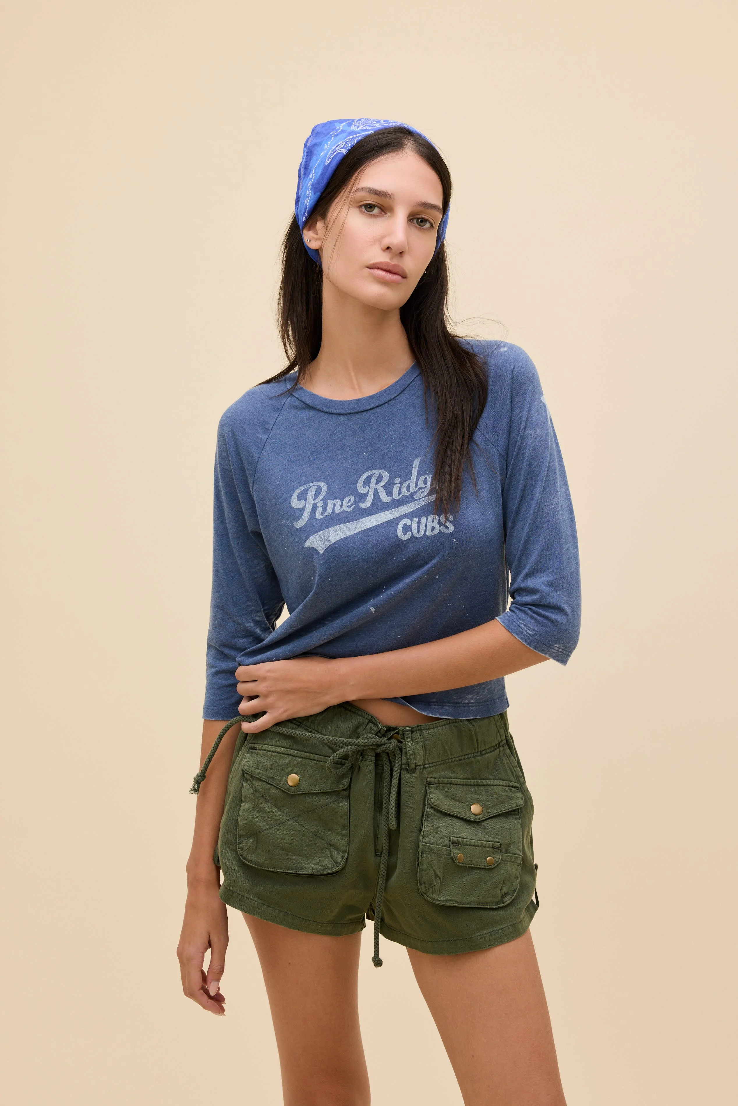 Pine Ridge Cubs Burnout Raglan Tee in Navy | Cotton Poly Jersey T-Shirt in Washed Indigo | Daydreamer