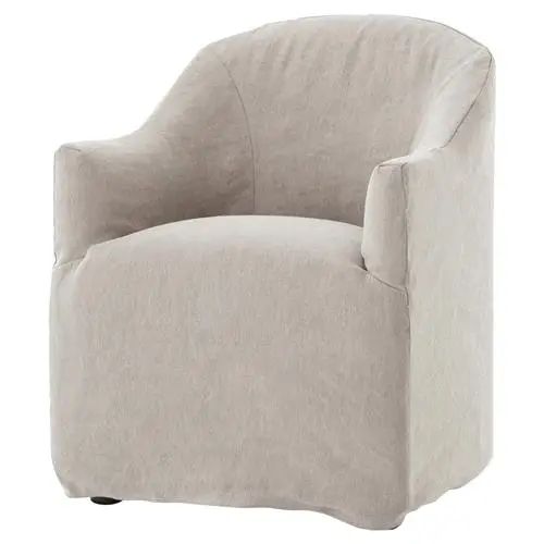 Desiree Modern French Country Beige Twill Slipcover Dining Arm Chair | Kathy Kuo Home