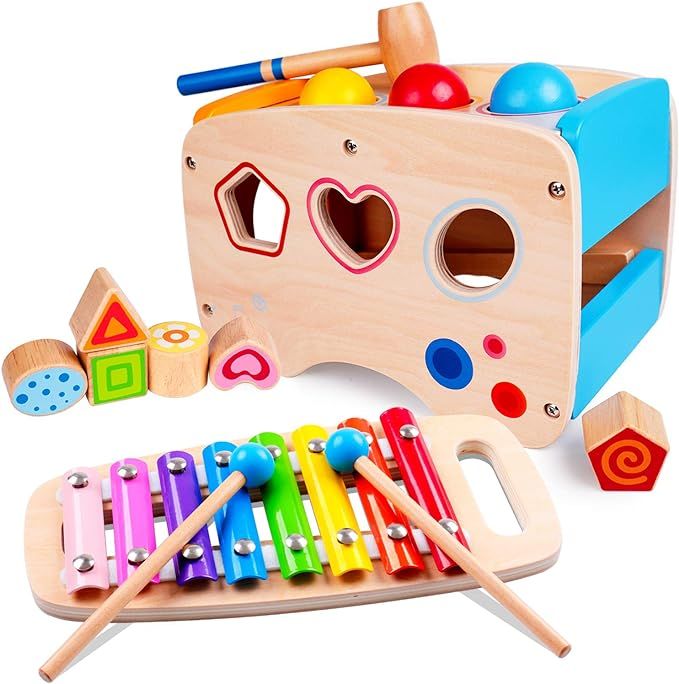rolimate Hammering Pounding Toys Wooden Educational Toy Xylophone Shape Sorter, Birthday Gift for... | Amazon (US)
