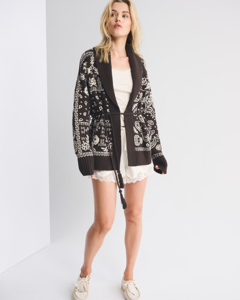 Bandana Print Belted Cardigan | Abercrombie & Fitch (US)