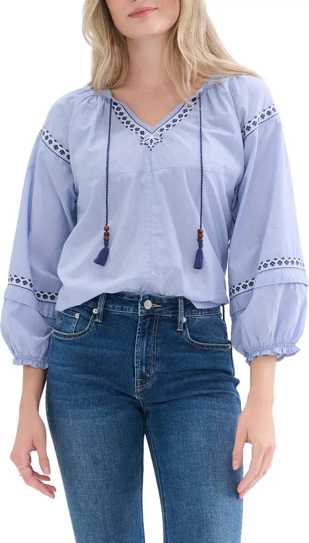 Naomi Embroidered Tassel Tie Top | Nordstrom