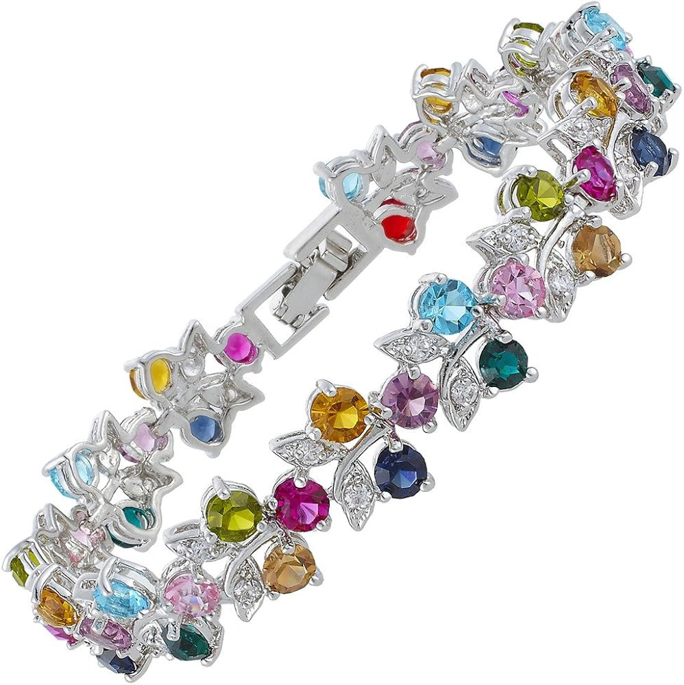 RIZILIA Blossom Tennis Bracelet for Women – 7" Round Cut Multicolor Cubic Zirconia CZ in Gold P... | Amazon (US)