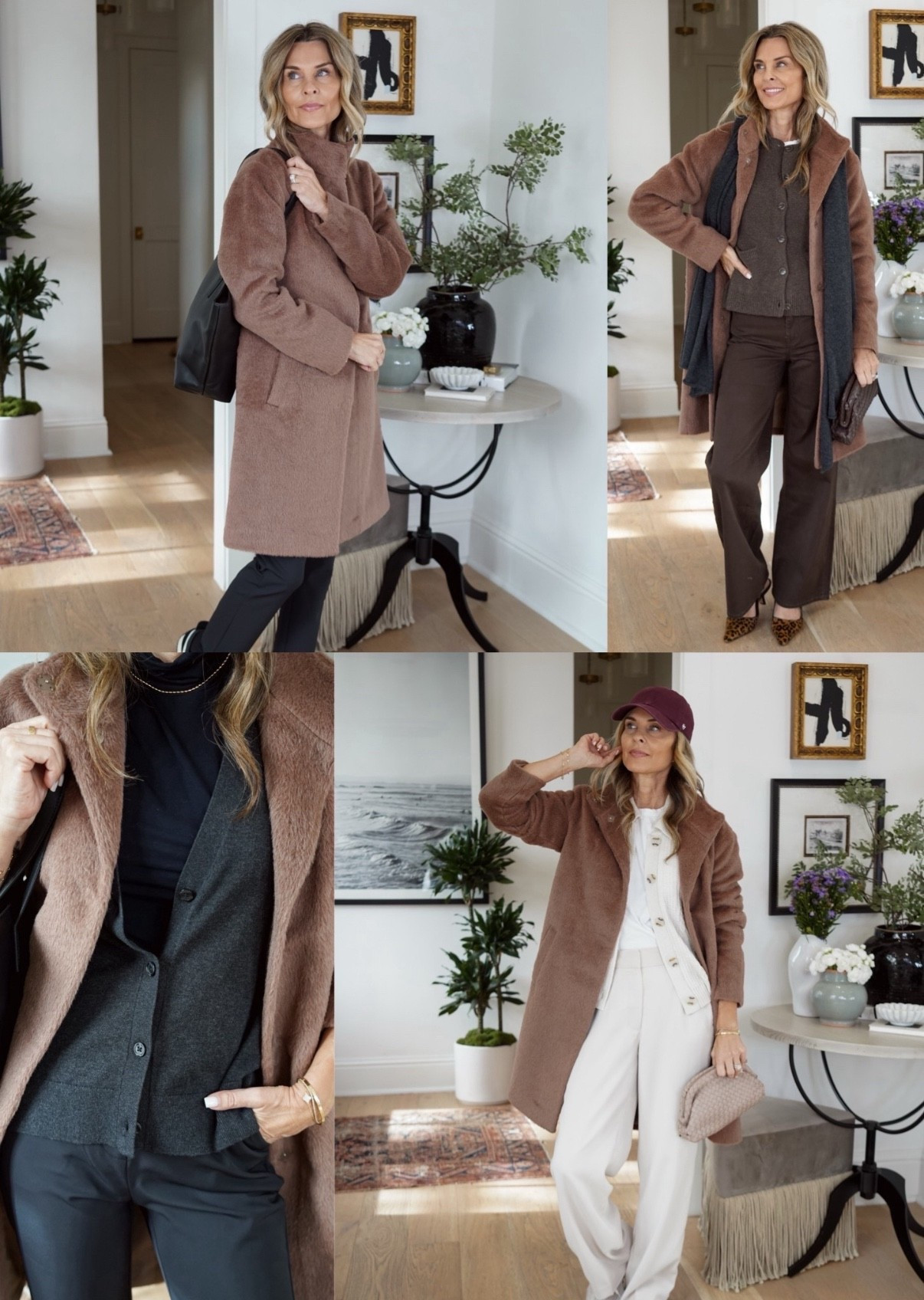 Proof you don’t have to spend a ton to buy high quality pieces! I’m 5’6’’.

-This alpaca-wool coat was an immediate yes! Wearing size XS
-Love an all black look! My cardigan is another look for less I’m very impressed with. Cardigan is a S, and pants ran TTS.
-All ivory always looks so chic. Cable knit cardigan is a S. Ivory pant is TTS.
-Mocha brown tones with a look for less cashmere structured cardigan and brown jeans that are selling quickly. I’m wearing XS, if you want a longer sleeve length size up. Brown jeans I’m wearing a 30 inch length, and I size up one size.