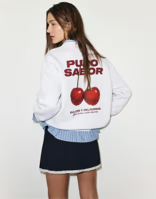 Pull&Bear Pure flavour cherry sweatshirt in grey marl | ASOS (Global)