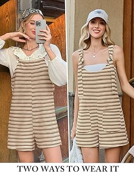 Yousify Womens Summer Casual Sleeveless Romper Loose Striped Tied Shorts Overalls Jumpsuit with P... | Amazon (US)