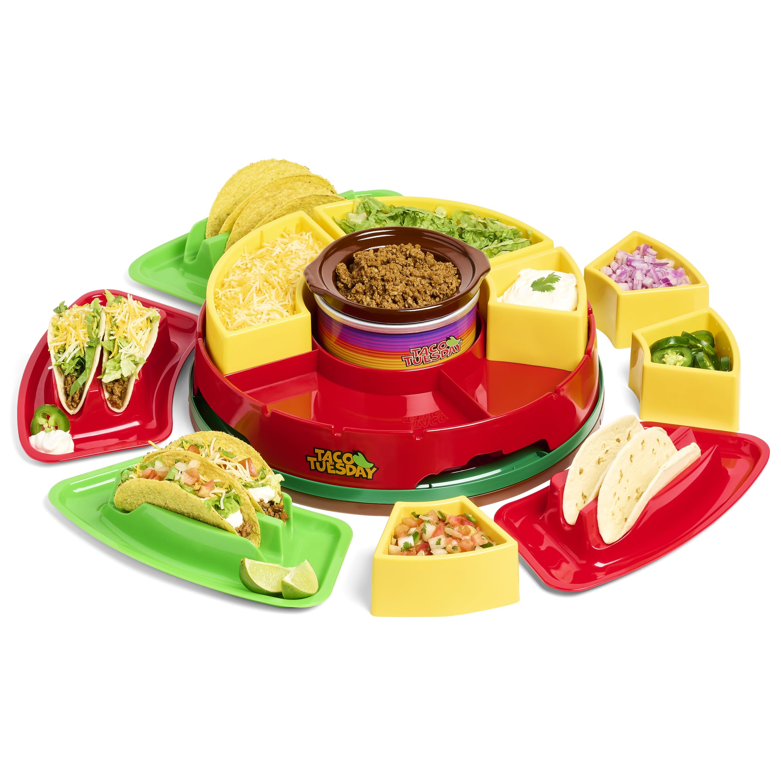 Nostalgia Taco Tuesday Heated Lazy Susan Taco Bar Serving Set for a Party with 4 Tortilla Holders... | Amazon (US)