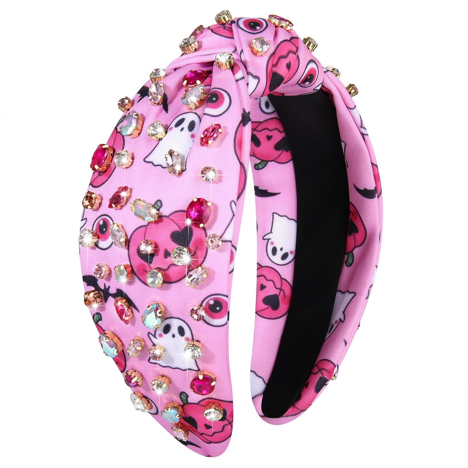 PHALIN Halloween Headband for Women Halloween Accessories Rhinestone Candy Corn Pumpkin Ghost Knotted Headband Costume Party Gifts (Pink Pumpkin) | Amazon (US)