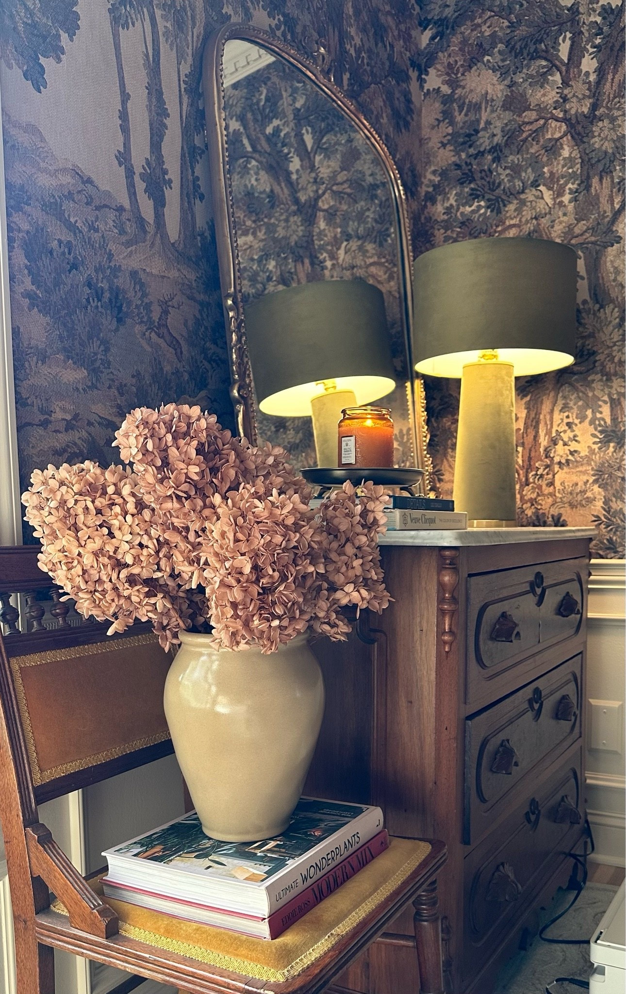Cosy fall corner in the home office. Loving this love green velvet lamp and I lit my fav fall candle today!

#LTKHome
