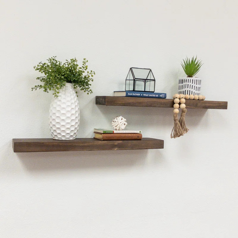 Evonne 2 Piece Pine Solid Wood Floating Shelf (Set of 2) | Wayfair North America