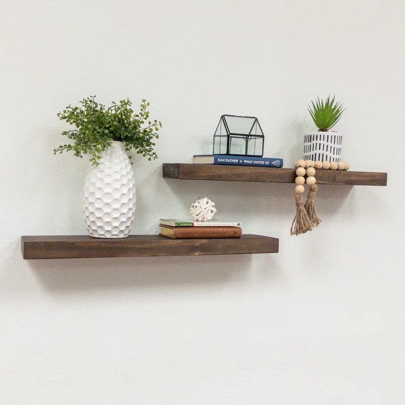Evonne 2 Piece Pine Solid Wood Floating Shelf (Set of 2) | Wayfair North America