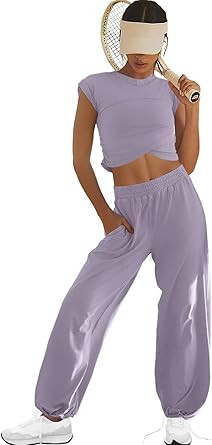 LAMISSCHE Womens Loungewear Set 2 Piece Outfits Sets Cropped Tops and Wide Leg Pants with Pockets... | Amazon (US)