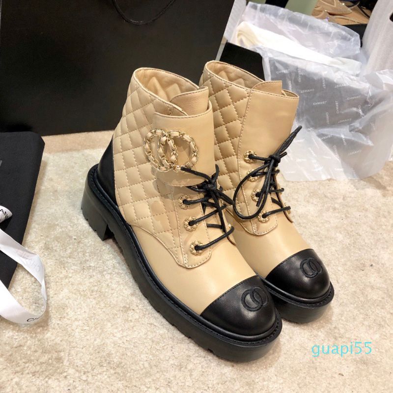 Heavy Duty Beige Chunky Platform Boots Leather Lace Up Shoes Combat Boot Chains Buckle Low Heel M... | DHGate