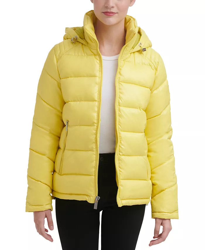 GUESS Women's High-Shine Hooded Puffer Coat & Reviews - Coats & Jackets - Women - Macy's | Macys (US)