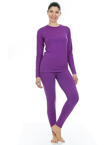 Thermajane Long Johns Thermal Underwear for Women Fleece Lined Base Layer Pajama Set Cold Weather (2X-Large, Purple) | Amazon (US)
