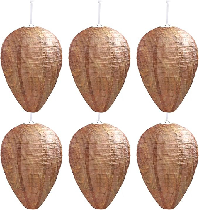DECYOOL 6 Pack Paper Wasp Nest Decoy Hanging Wasp Deterrent for Hornets Yellow Jackets | Amazon (US)