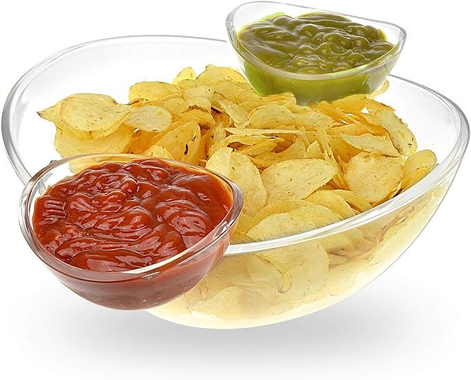 Chips and Dips Bowl 3pc Set - Generously sized bowl and 2 detachable cups for dips - Great for Sa... | Amazon (US)