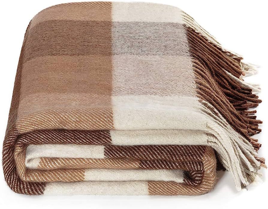 Farridoro Wool Fringe Throw Blanket 51inches with 67inches Decorative All Season Use Sofa Couch C... | Amazon (US)
