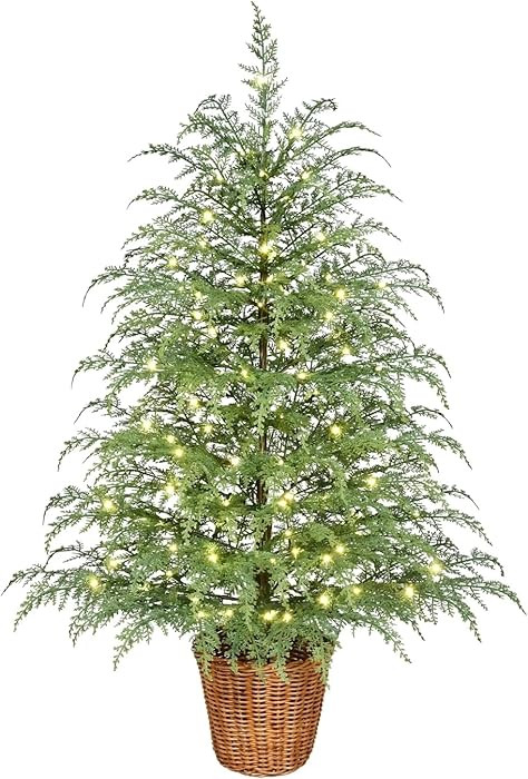 My Texas House Cypress Christmas Tree with Wicker Basket, 4 Feet, Green Indoor Potted Holiday Dec... | Amazon (US)