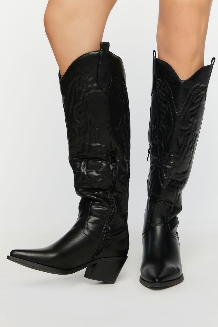 Women's Faux Leather Cowboy Boots in Black, 5.5 | Forever 21 (US)