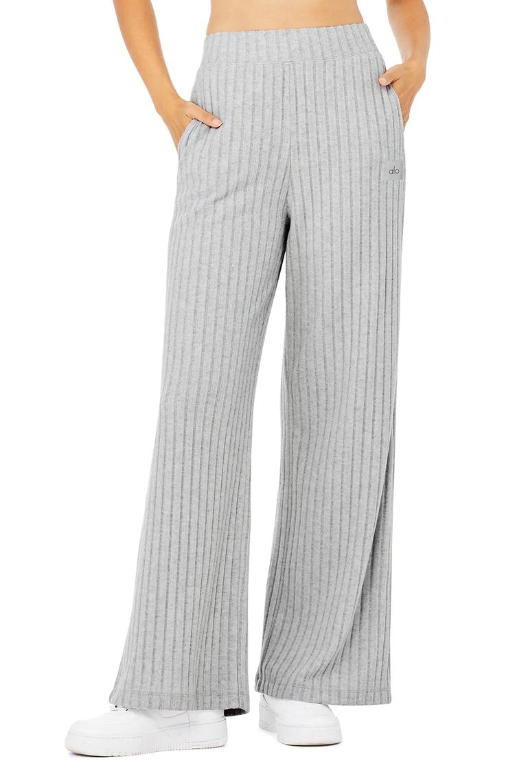 Ribbed Take Comfort Wide Leg Pant - Athletic Heather Grey | Alo Yoga