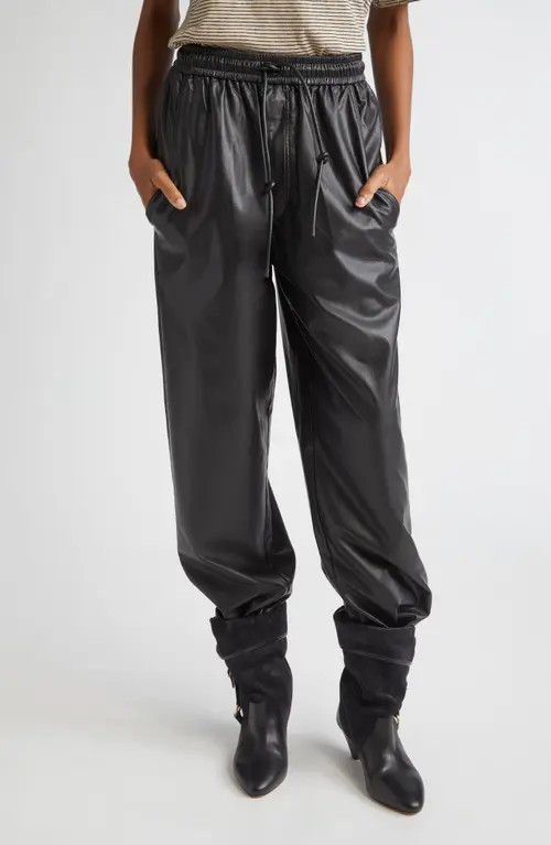 Isabel Marant Étoile Nereane Faux Leather Drawstring Pants in Black at Nordstrom, Size 2 Us | Nordstrom