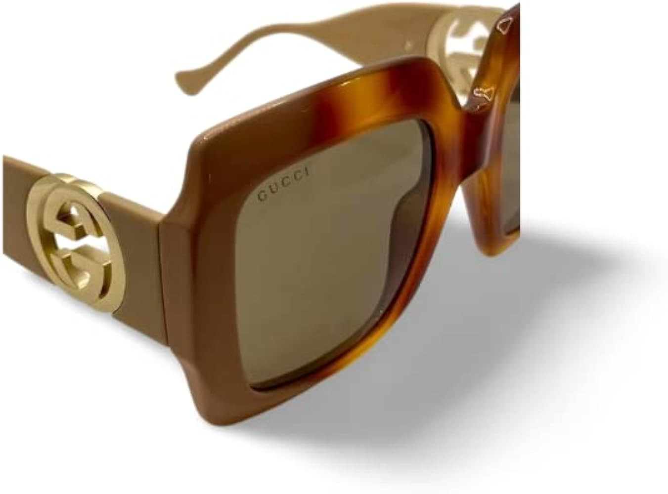 Gucci GG1022S Havana Beige/Dark Brown Gold Chain 54/23/140 women Sunglasses | Amazon (US)