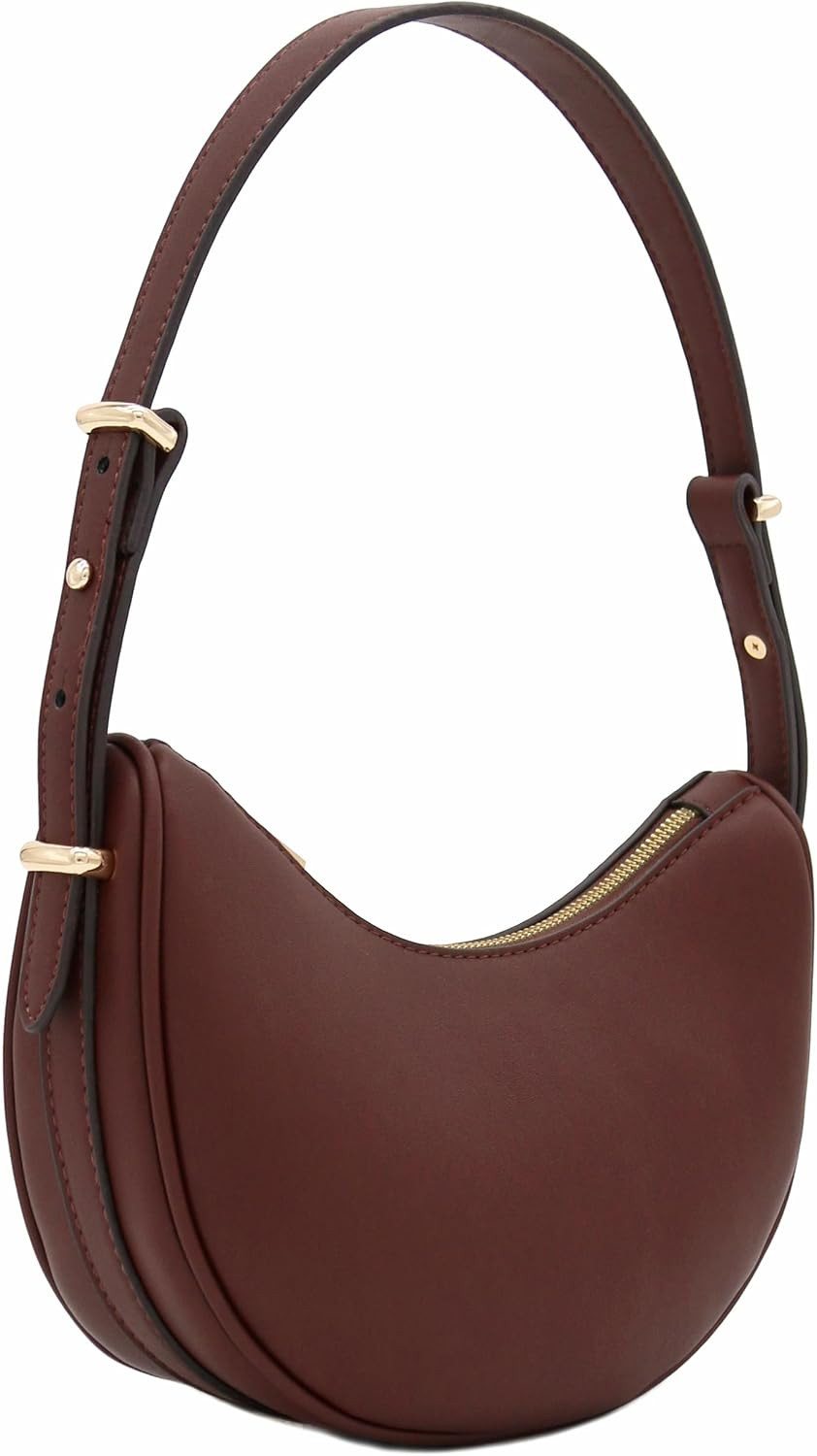 Small Crescent Smooth Faux Leather Underarm Shoulder Bag | Amazon (US)