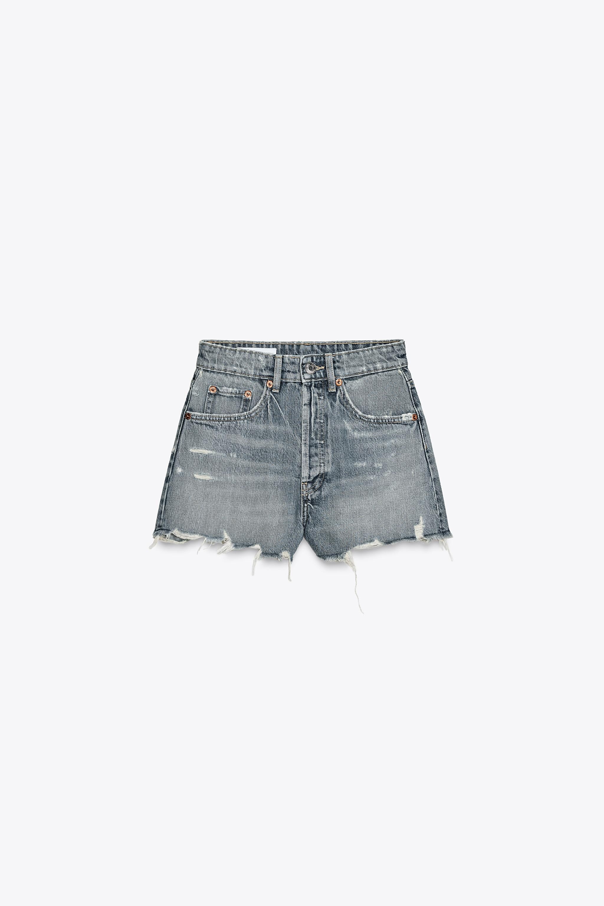 TRF HIGH-WAIST RIPPED DENIM SHORTS | Zara US