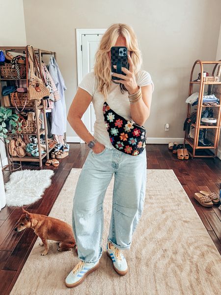 Free People Style 
Barrel jeans size down 
Tee size down to small 
Sneaks size down 
Crochet bag @oikoshandmade 


#LTKstyletip #LTKfindsunder100 #LTKover40