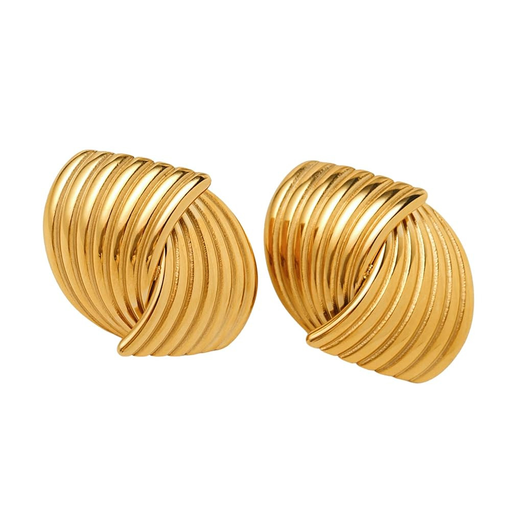 Gold Twist Detail Statement Earrings | Amazon (US)