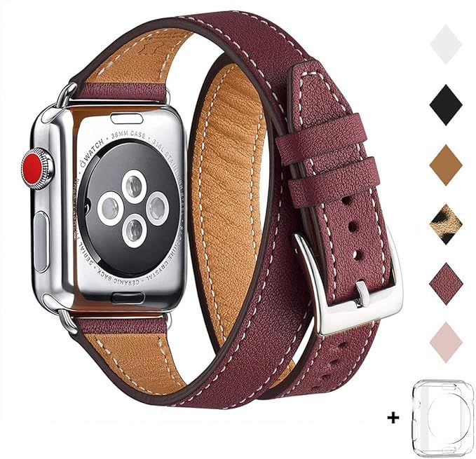 Bestig Band Compatible for Apple Watch 38mm 40mm 42mm 44mm, Genuine Leather Replacement Strap for... | Amazon (US)