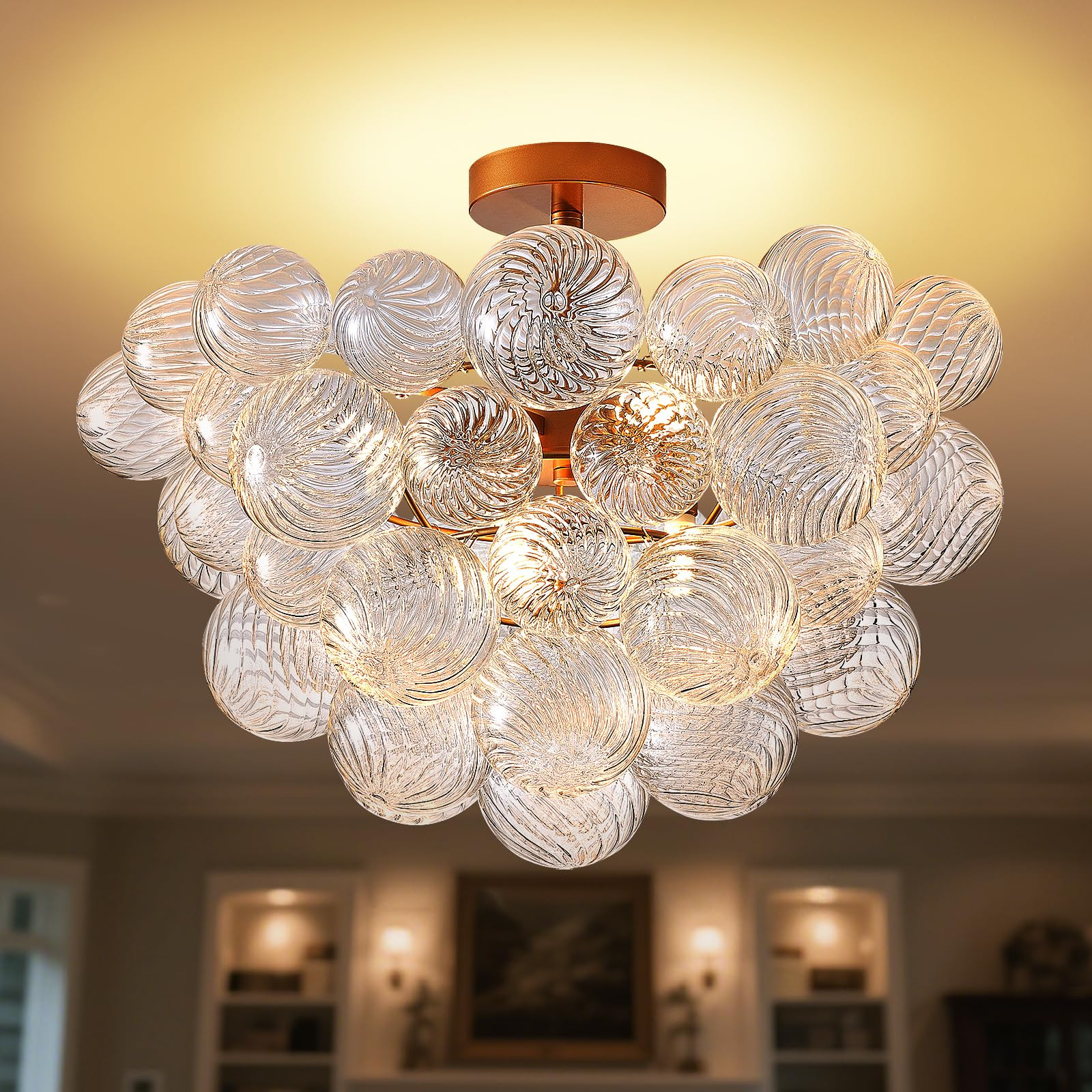 20" Nordic Bubble Ball Glass Chandelier, 6-Light G9 LED Pendant Light with Clear Blown Glass Glob... | Amazon (US)