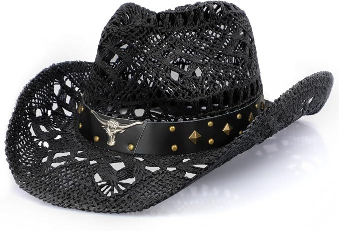 WQWOVRVO Cowboy Hat,Cowgirl Hat,Cowboy Hats for Women/Mens/Straw Wide with Shapeable Brim Cowboy ... | Amazon (US)