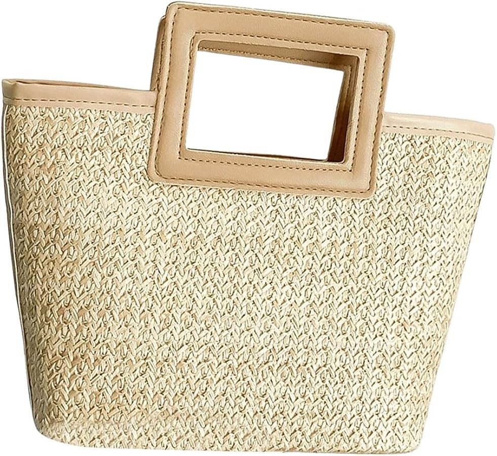 OYOANGLE Women's Double Handle Square Straw Bags Clutch Purses Vacation Summer Beach Bag | Amazon (US)